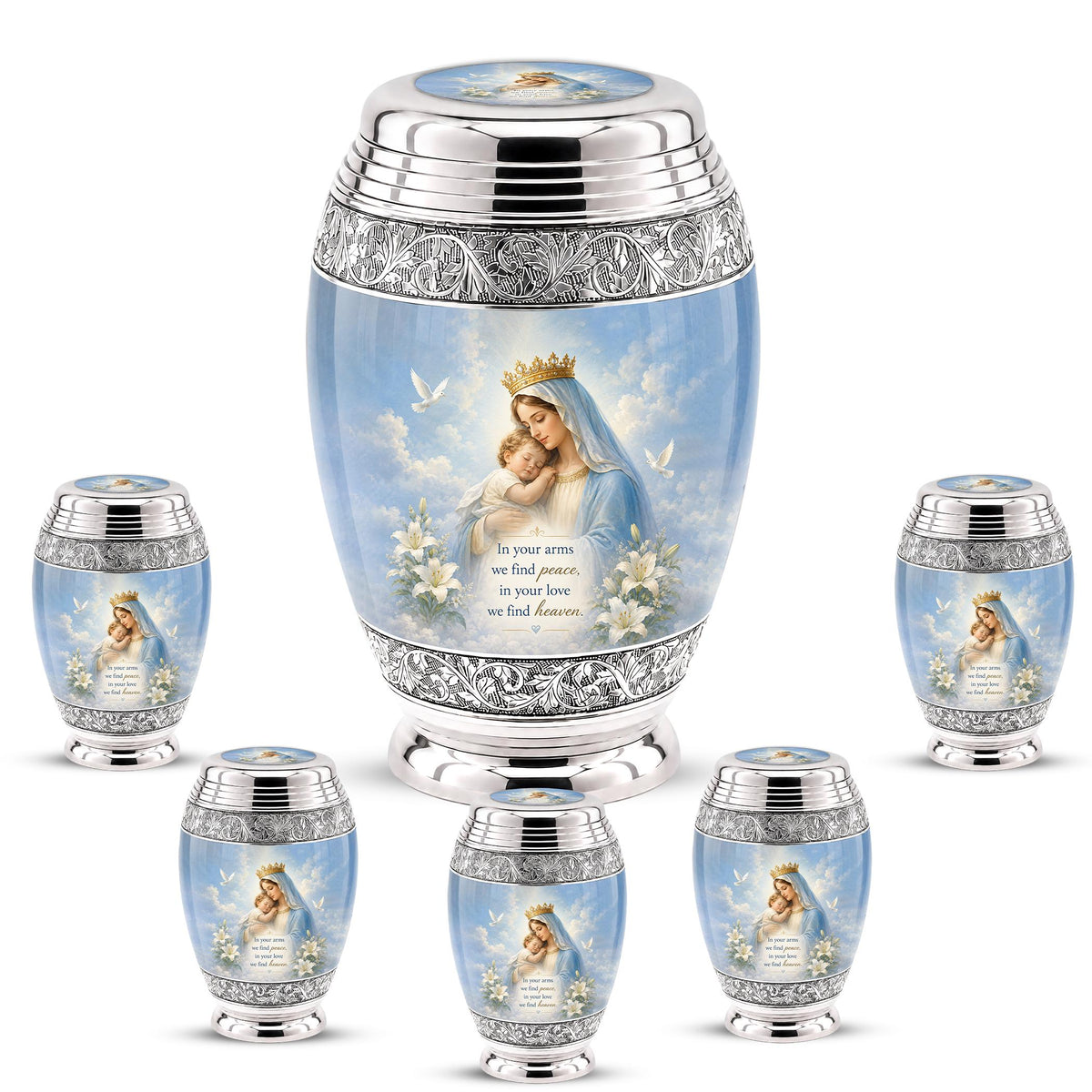 Personalized Virgin Mary Cremation Urn for Ashes - Mother and Child Catholic Memorial Urn, Mary and Jesus Religious Tribute