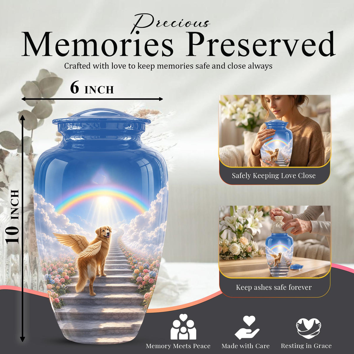 Personalized Angel Dog Cremation Urn for Ashes, Rainbow Dog Memorial Urn, Pet Loss Tribute Urn - Dog Remembrance Memorial (200 Cubic)
