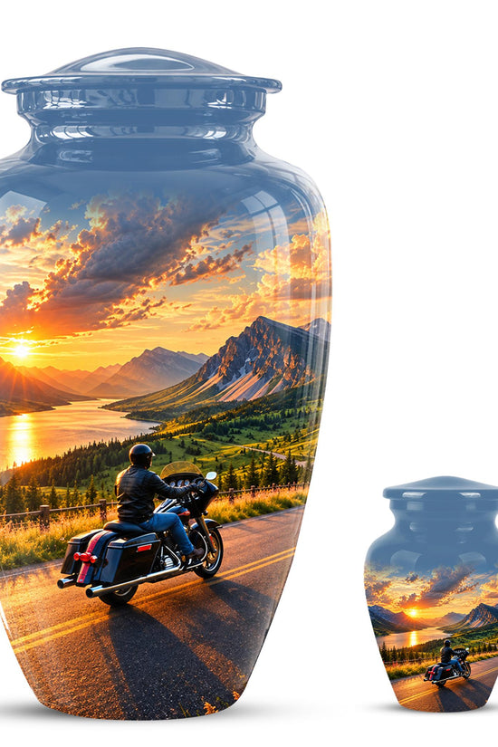 Personalized Motorcycle Cremation Urn, Memorial Urn for Ashes, Mountain Road Biker Tribute, 200 Cubic