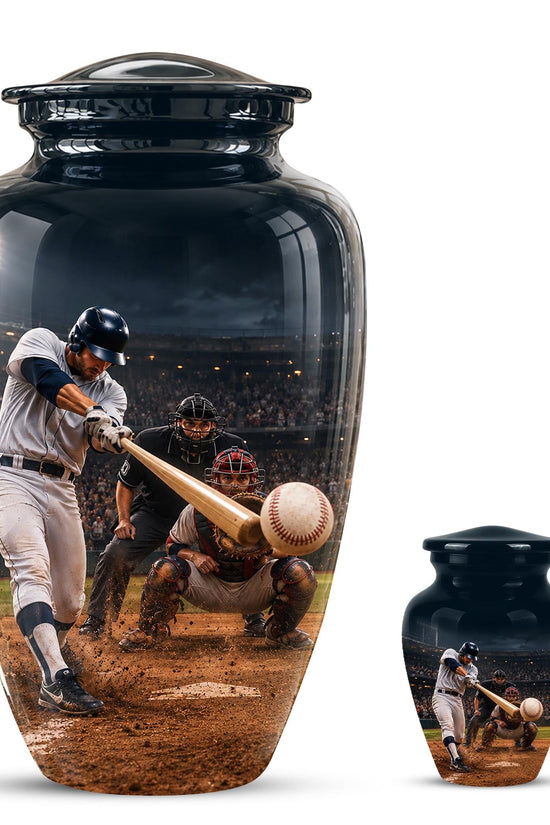 Baseball Cremation Urn for Ashes - Baseball Batter and Catcher Memorial Urn