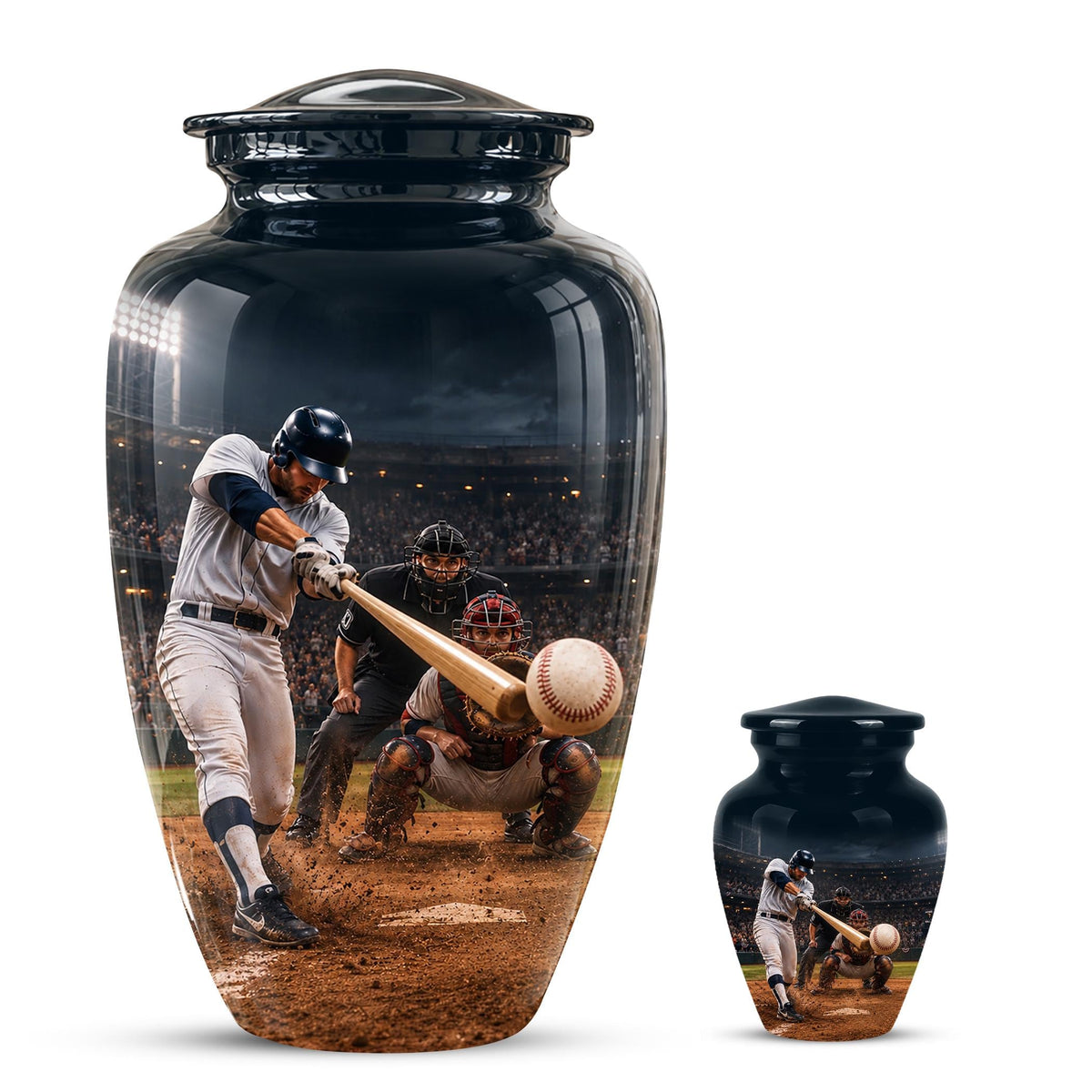 Baseball Cremation Urn for Ashes - Baseball Batter and Catcher Memorial Urn